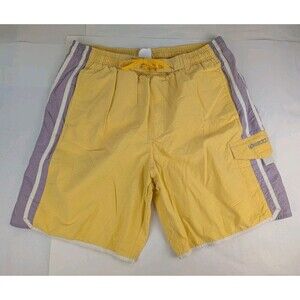 Vintage Speedo Swim Trunks Men’s M Mesh Lined Drawstring Pockets Yellow Stripe